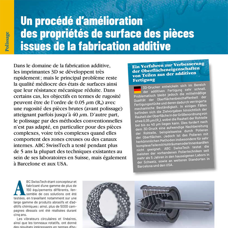 article procédé d'amélioration de surfaces des pièces par fabrication additive