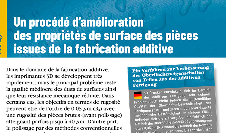 article procédé d'amélioration de surfaces des pièces par fabrication additive
